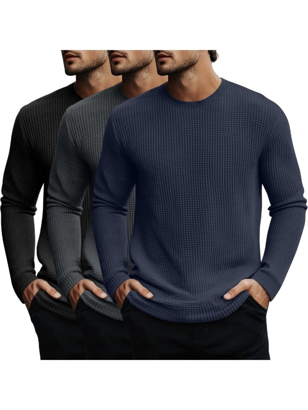 Men's Big & Tall Waffle Thermal Underwear Tops - 3 Pack, Cozy & Warm Essentials